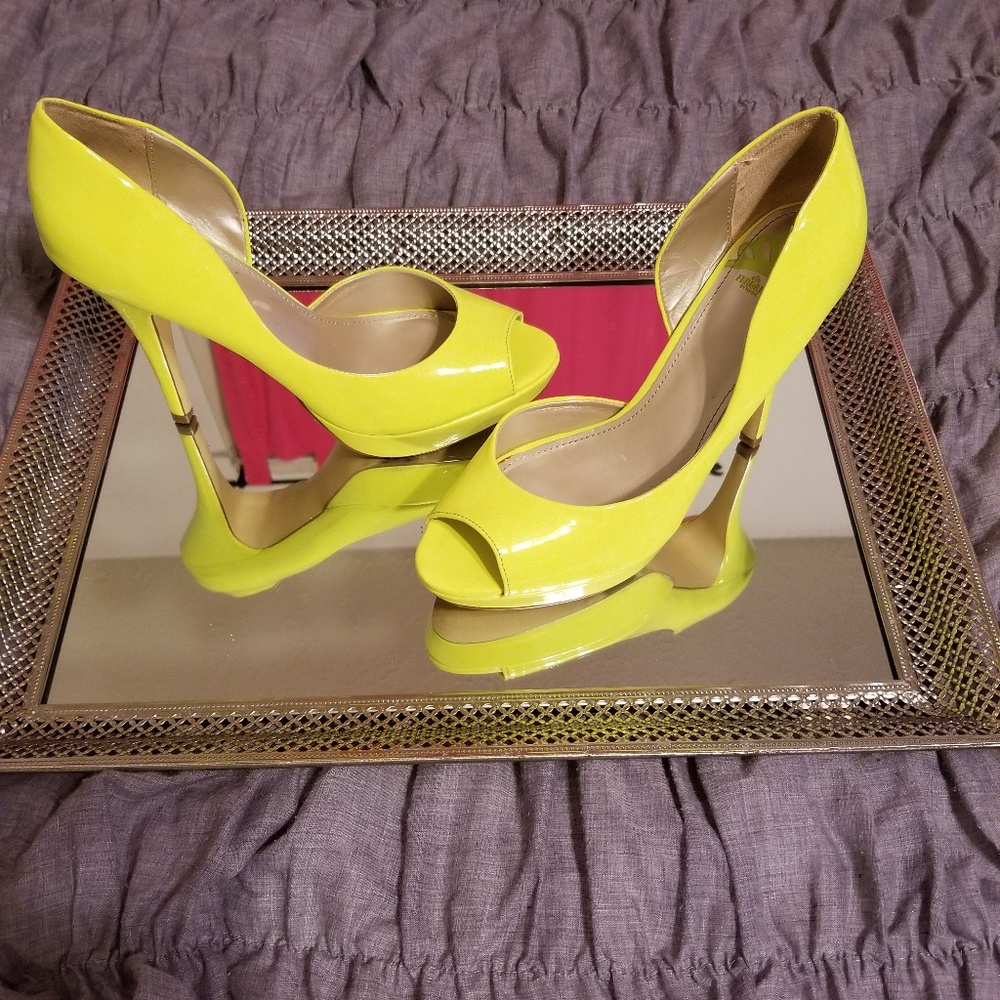 Fergalicious Neon Yellow Peep-toe Pumps